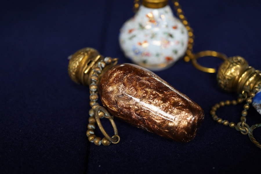 Three Venetian glass scent bottles including an Aventurine example, largest 7cm